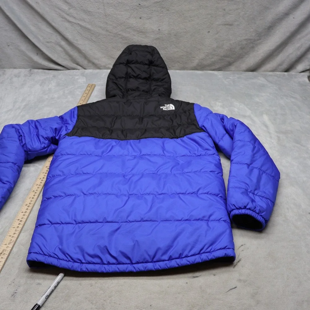 North Face Boys Large 14/16 Blue Reversible Hooded Fleece Lined Insulated Puffer